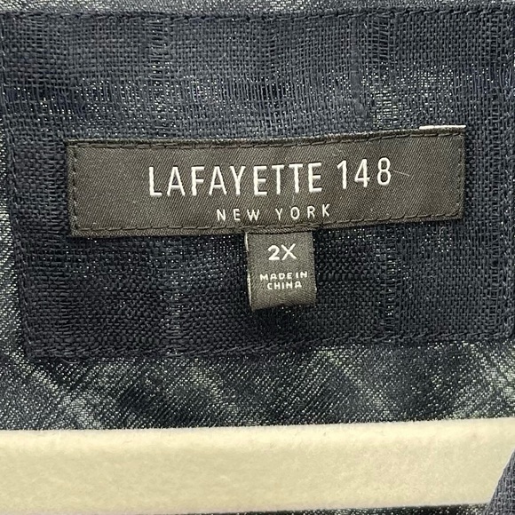 Lafayette 148 100% Linen Semisheer Navy Blue Button-Down Blouse, Women's 2X - Picture 5 of 6